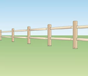 Non Urban Scene Gallery: Digital illustration of post and rail ranch style fence