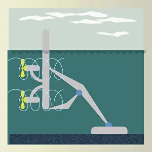 Propeller Prints: Digital illustration of power production using tide and wave