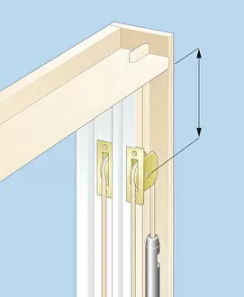 Arrow Sign Gallery: Digital illustration of pulley and cord on box frame of sash window