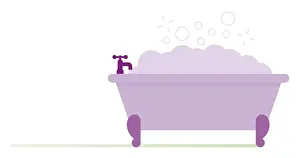Digital illustration of purple bubbles in purple bath