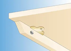 Shelf Prints: Digital illustration of recessed glass plate screwed into shelf from below