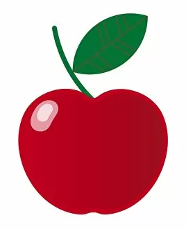 Plant Stem Gallery: Digital illustration of red apple and green leaf on stem