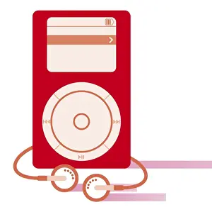 Mp3 Player Prints: Digital illustration of red MP3 player and headphones