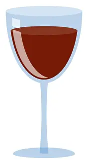 Wineglass Prints: Digital illustration of red wine in blue wine glass