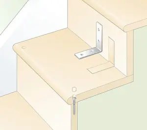 Digital illustration of reinforcing joints between riser and tread using covered screws and recessed brackets