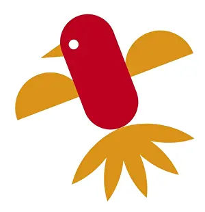 Digital illustration representing bright red and yellow bird flying