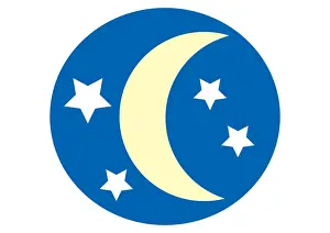 Crescent Prints: Digital illustration representing crescent moon and stars in blue circle