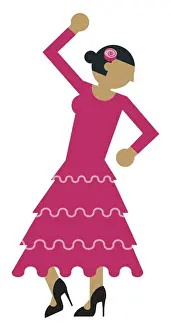 Arms Up Prints: Digital illustration representing flamenco dancer wearing traditional clothing
