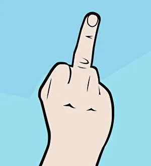 Blue Background Gallery: Digital illustration representing flipping the bird gesture with middle finger