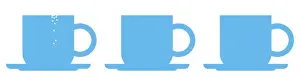 Saucer Prints: Digital illustration representing granulated sugar on side of cup in row of three blue cups and sauc