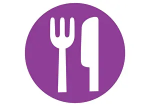 Fork Prints: Digital illustration of representing knife and fork in purple circle