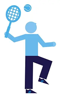 Arms Up Prints: Digital illustration representing man holding tennis racquet near tennis ball above head