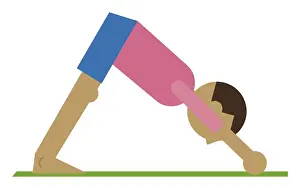 Flexibility Prints: Digital illustration representing man practising down dog yoga position