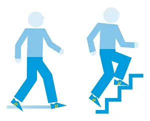 Sportswear Prints: Digital illustration representing men exercising with brisk stroll and running up steps