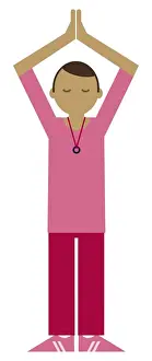 Arms Up Prints: Digital illustration representing woman practising Zen meditation