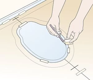 Images Dated 30th January 2009: Digital illustration of reverse scribing on paper template at base of toilet using pencil