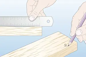 Choice Prints: Digital illustration of ruler on piece of timber and marking end with loop to square up timber