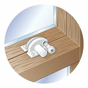 Digital illustration of sash window push-bolt