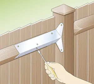 Protection Prints: Digital illustration of screwing galvanized bracket to arris rail on garden fence