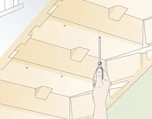 Carpentry Prints: Digital illustration of screwing through tread into riser underneath staircase