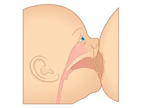 Digital illustration showing baby breastfeeding