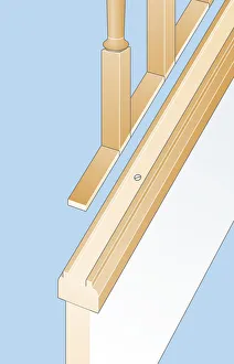 Railing Collection: Digital illustration showing balusters sitting in banister, and grooved string on closed-string