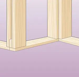 Durability Prints: Digital illustration showing corner of partition wall and position of studs in wood