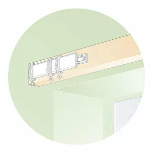 Images Dated 29th January 2009: Digital illustration showing curtain hooks on plastic curtain rail track