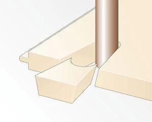 At The Edge Of Gallery: Digital illustration showing dovetail cut from wooden floor to fit around pipe