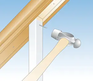 Nail Prints: Digital illustration showing hammer nailed new baluster under handrail