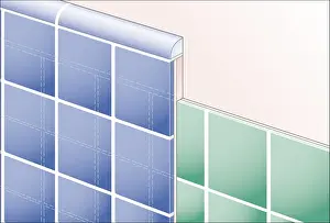 Edge Prints: Digital Illustration showing new tiles on top of existing tiles, and quadrant edging tile