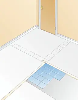 Flooring Prints: Digital illustration showing planning of tiled floor with battens