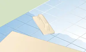 Tiled Floor Prints: Digital Illustration showing rubber-based float and grouting on floor tiles