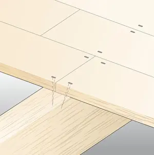 Digital illustration showing timber floorboards nailed to joist