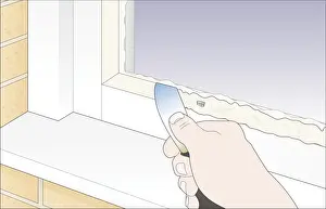 Window Frame Prints: Digital Illustration showing how to use penknife to smooth putty and secure pane of glass in window frame