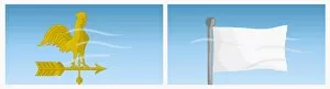 Images Dated 11th May 2010: Digital illustration of showing wind rotating weather vane and making white flag flutter