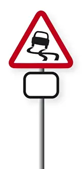 Road Sign Prints: Digital illustration of sign warning of icy road ahead