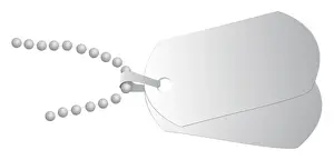 Silver Colored Prints: Digital illustration of silver dog tags attached to part of chain