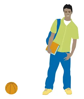 Late Teens Prints: Digital illustration of smiling teenager with bag on shoulder