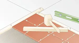 Mallet Prints: Digital Illustration of spaced quarry tiles embedded in cement-based adhesive
