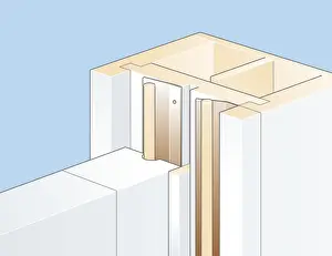 Digital illustration of sprung metal draughtproofing strip nailed to runner grooves of sash window