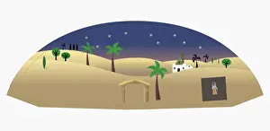 Digital Illustration of stars in night sky over desert at Christmas