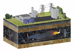 Images Dated 5th February 2009: Digital illustration of underground gasification mixing coal with oxygen