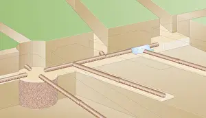 Trench Prints: Digital illustration of underground land drainage system in garden
