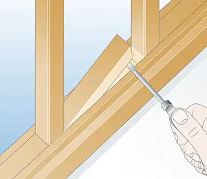 Removing Prints: Digital illustration of using flat edge screwdriver to prise out spacer between balusters