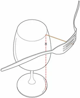 Images Dated 1st December 2010: Digital illustration of using gravity to balance forks and toothpick from wine glass