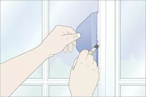 Images Dated 23rd January 2009: Digital illustration of using plastic paint shield to prevent painting on window