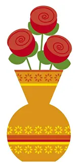 Prints of Digital illustration of vase of red roses Valentine Day Print Prints: Digital illustration of vase of red roses