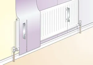 Wallpaper Collection: Digital illustration of vertical slit in wallpaper to fit over radiator bracket