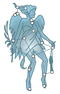 Wing Prints: Digital illustration of Virgo constellation represented as winged virgin
